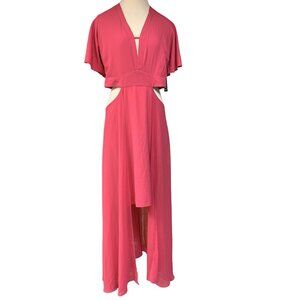 XOXO Womens Dress Small Raspberry Cut Out High Low Maxi Chiffon Sheer Party Sexy